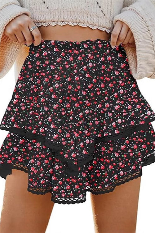 Elastic Waist Ruffle Layered Mini Skirt