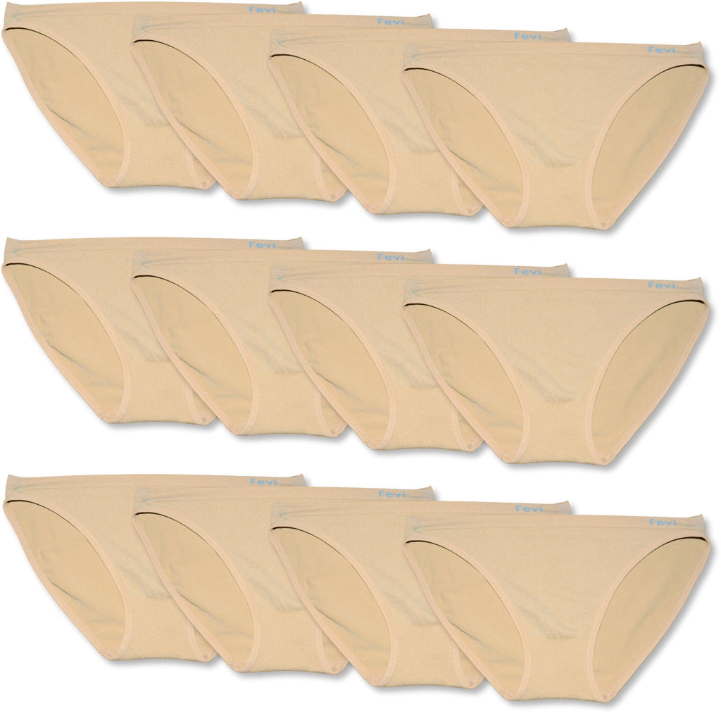 FEVI | Pack de 12 Braguitas Tiro Bajo |  1 o 3 Colores Diferentes: Blanco, Negro y Beige | Talla Única: M-L