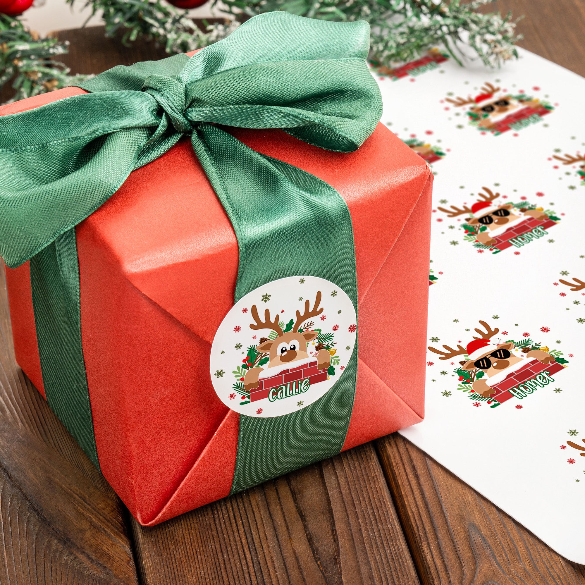 Personalizado lindo alce de Navidad a prueba de agua etiquetas adhesivas con el nombre de regalo decoración de Navidad Festival de Fiesta de Favores para los amigos de la familia