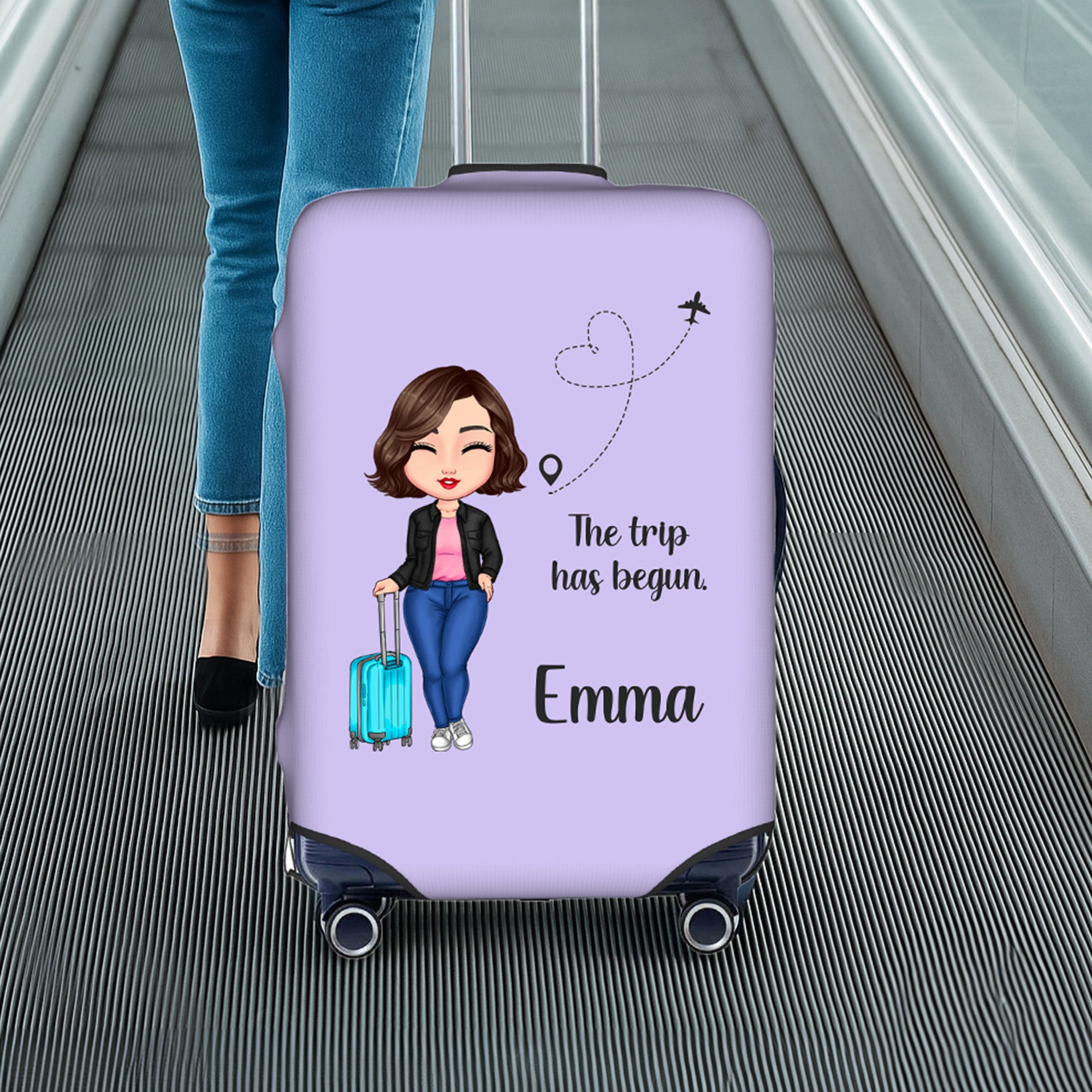 Personalizada de dibujos animados de viajes de caracteres Amor aerolínea 18-32 pulgadas funda de equipaje con el nombre de accesorios de viaje de cumpleaños de regalo de vacaciones para los amigos