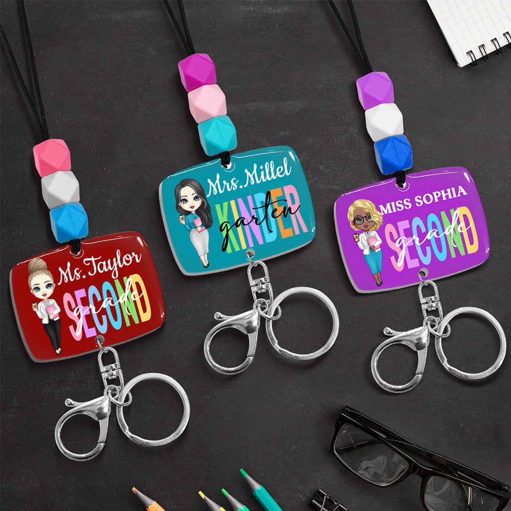 Cordón ajustable personalizado con cuentas de silicona y llavero para credenciales y llaves Día del Profesor Regalo de cumpleaños para profesores