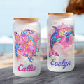 Vaso esmerilado de 20 oz con nombre y pajita personalizado de acuarela con elementos oceánicos Regalo de cumpleaños de viaje para amigos de la familia