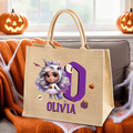 Halloween Personalizado 3D Caricatura Personaje Bolsa de Yute con Inicial y Nombre Truco o Trato Fiesta de Halloween Regalo para Niños Niñas