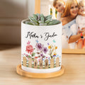 Flor de Nacimiento Personalizada 1-7 Nombres Maceta de Cerámica con Título Decoración Diaria Regalo de Cumpleaños para Mamá Abuela