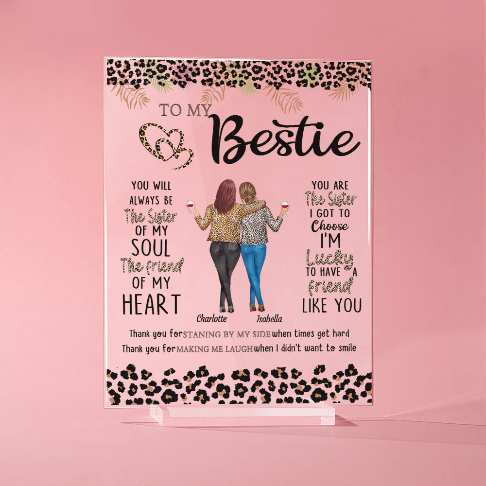 Personalizado 2-6 Leopardo Cartoon Besties Back View Transparente Acrílico Placa con Base y Nombres Escritorio Decoración Amistad Cumpleaños Regalo para Amigos