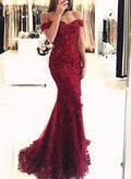 Trumpet/Mermaid Off-The-Shoulder Lace Floor-Length Evening Dress With Appliques Lace Beading