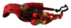 Women's Red Tiara Berry Fruit Crystal Bow Hair Diadem Headband Silk Accessory