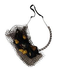 Women's Silver Tiara Crystals Fruits Black Mesh Diadem Headband Polyester Accessory