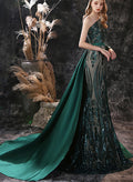 Trumpet/Mermaid One-Shoulder Long Sleeves Lace Court Train Evening Dresses With Lace