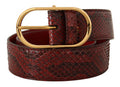 Women's Red Exotic Leather Gold Oval Buckle Belt
