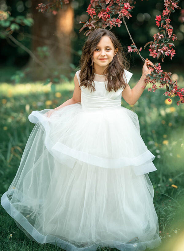 Ball-Gown/Princess Scoop Neck Sleeveless Tulle Floor-length Flower Girl Dresses