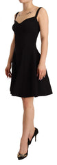 Women's Black Fit Flare Wool Stretch Sheath Dress Virgin Nylon Elastane