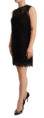 Women's Black Floral Lace Sheath Sleeveless Mini Dress Cotton