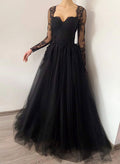 A-Line Sweetheart Long Sleeves Lace Court Train Wedding Dresses With Lace