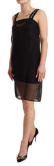 Women's Black Silk Stretch Crystal Sheath Mini Dress