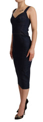 Women's Dark Blue Cotton Denim Sheath Midi Dress