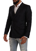 Men's Black Dotted Double Breasted Martini Jacket Virgin Wool Clothing