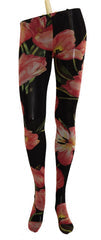 Women's Black Floral Print Nylon Tights Stockings Clothing