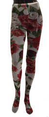 Women's White Floral Print Tights Nylon Stockings Clothing