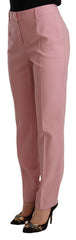 Women's Virgin Wool Stretch High Waist Trousers Pink Elastane