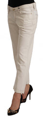 Women's Off White Cotton Flared Cropped Denim Jeans Elastane Clothing