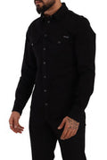 Men's Black Slim Cotton Denim Stretch Shirt