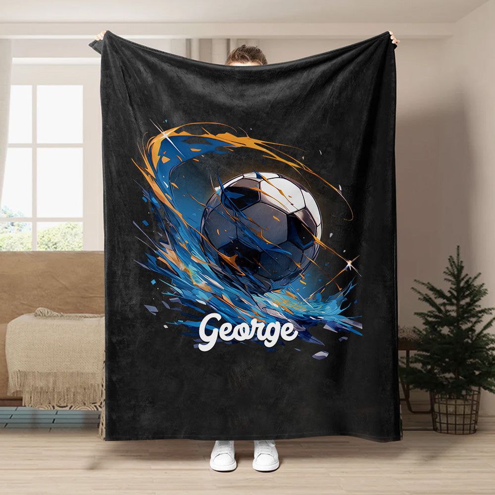 Personalizada Fútbol Dinámico Suave Manta Negra con Nombre Cálida Decoración para el Hogar Regalo de Cumpleaños para Niños Amantes del Fútbol