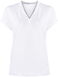 Brunello Cucinelli Silvery Trim V-Neck T-Shirt — White