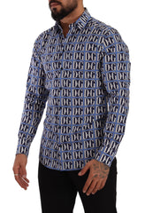 Men's Blue Logo Mania Slim Fit Cotton Shirt