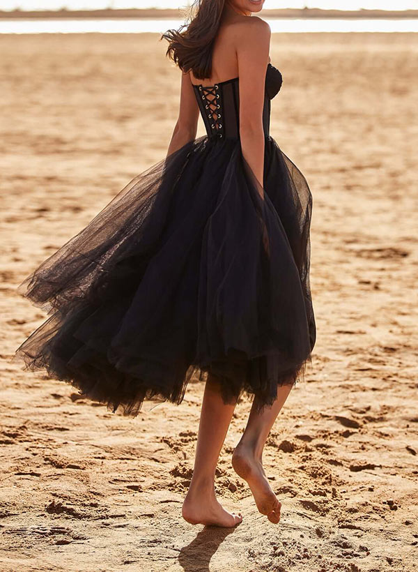 A-Line Sweetheart Tea-Length Tulle Sleeveless Cocktail Dress