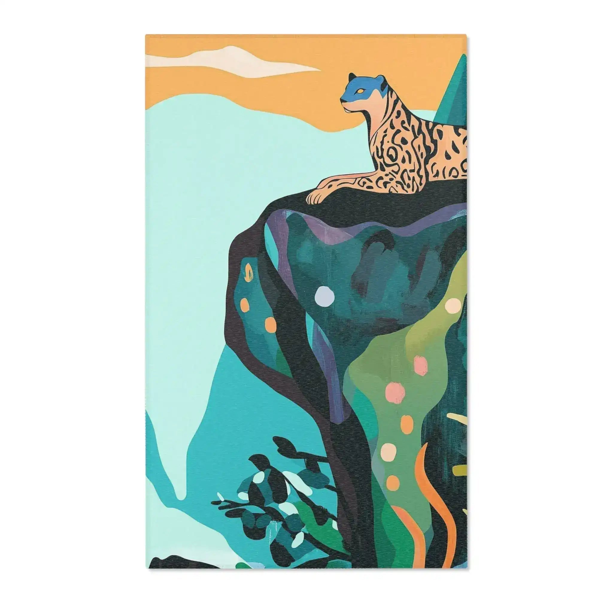 Majestic Cheetah on Rocky Cliff Accent Rug