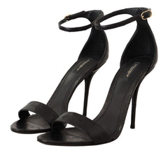 Women's Black Ostrich Ankle Strap Heels Sandals Shoes Skin Leather