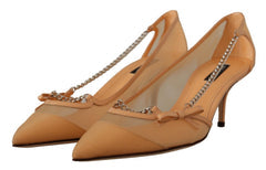 Women's Mesh Leather With Chain Detail Heel Beige