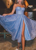 A-Line Sweetheart Tea-Length Sequined Prom Dress With Spilt Front