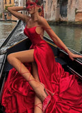 A-Line Square Neckline Sleeveless Floor-Length Prom Dress With Split Front