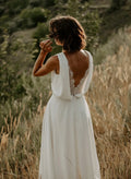 A-Line V-Neck Sleeveless Chiffon Lace Sweep Train Wedding Dress