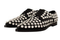 Women's Black Leather Crystals Lace Up Formal Shoes