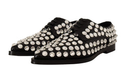 Women's Black Leather Crystals Lace Up Formal Shoes