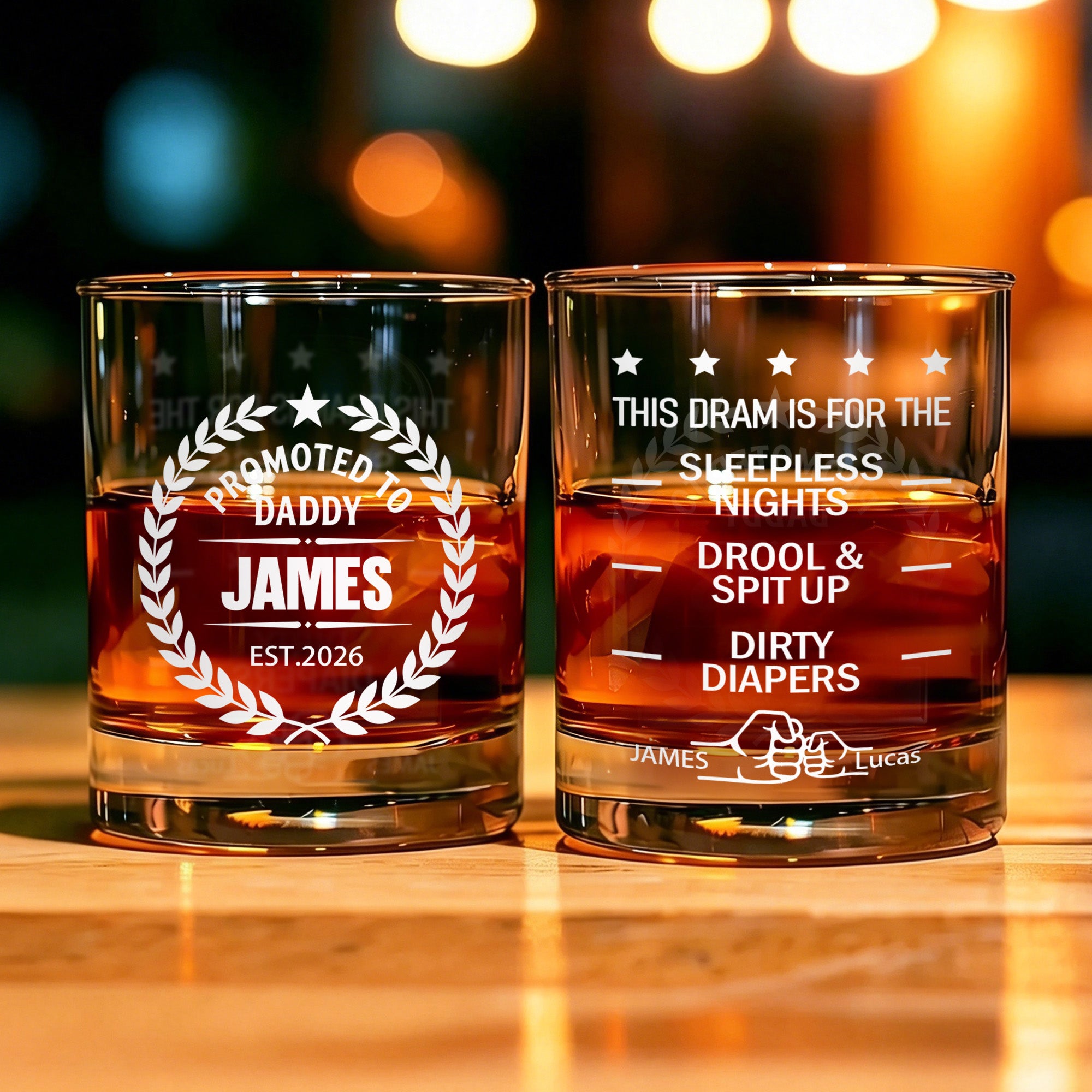 Vaso de whisky personalizado Promoted to Daddy Old-Fashioned de 10 oz con nombres Regalo de aniversario para el Día del Padre de uso diario