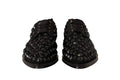 Women's Black Lace Up Studded Formal Flats Shoes Gros Grain