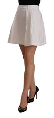 Women's White High Waist A-Line Mini Cotton Skirt Elastane
