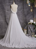 A-Line Cowl Neck Sleeveless Chiffon Court Train Wedding Dress With Appliques Lace