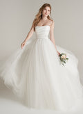 Ball-Gown Scoop Neck Sleeveless Tulle Satin Sweep Train Wedding Dress