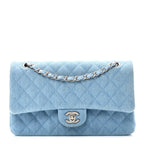 Chanel Denim Quilted Medium Double Flap Light Blue