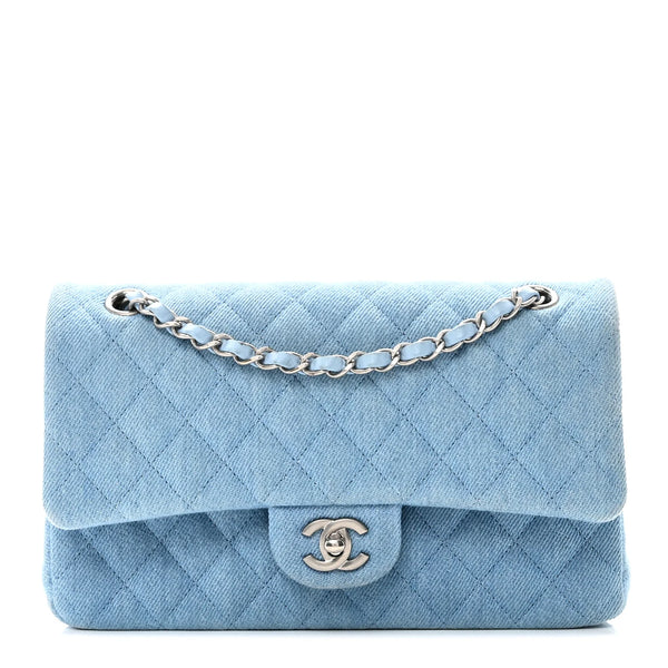 Chanel Denim Quilted Medium Double Flap Light Blue