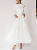 Square Neckline Long Sleeves Ankle-Length White Wedding Dresses