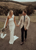 Country Style One-Shoulder Satin Wedding Dresses With Bow