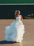 Beach Ball-Gown One-Shoulder Wedding Dress With Sleeveless Organza Court Train