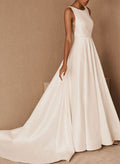 Simple Ball-Gown/Princess Satin Chapel Train Wedding Dresses With Scoop Neck