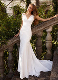 V-Neck Mermaid Wedding Dress With Short Sleeves